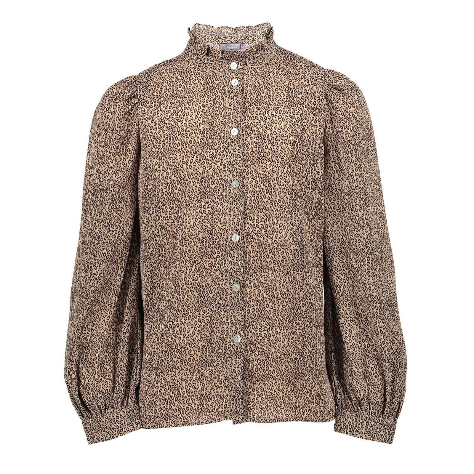 Geisha Blouse ruffle at neck minimal print
