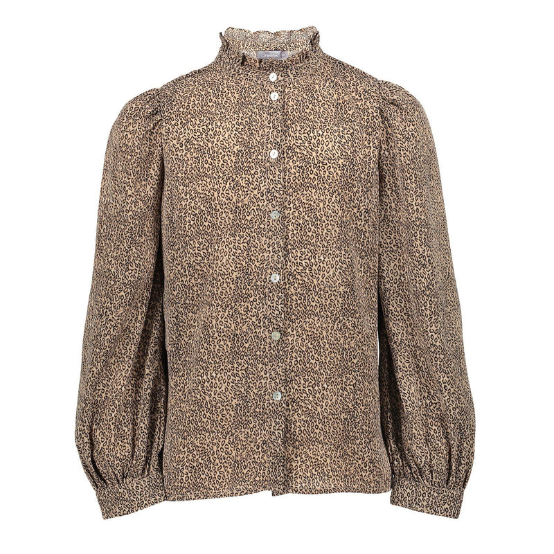 Geisha Blouse ruffle at neck minimal print - Bubbles & Bo