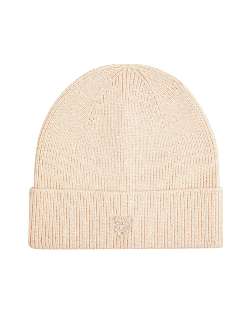 Jongens Tonal Eagle Beanie van Lyle & Scott in de kleur W503 Putty in maat One Size.