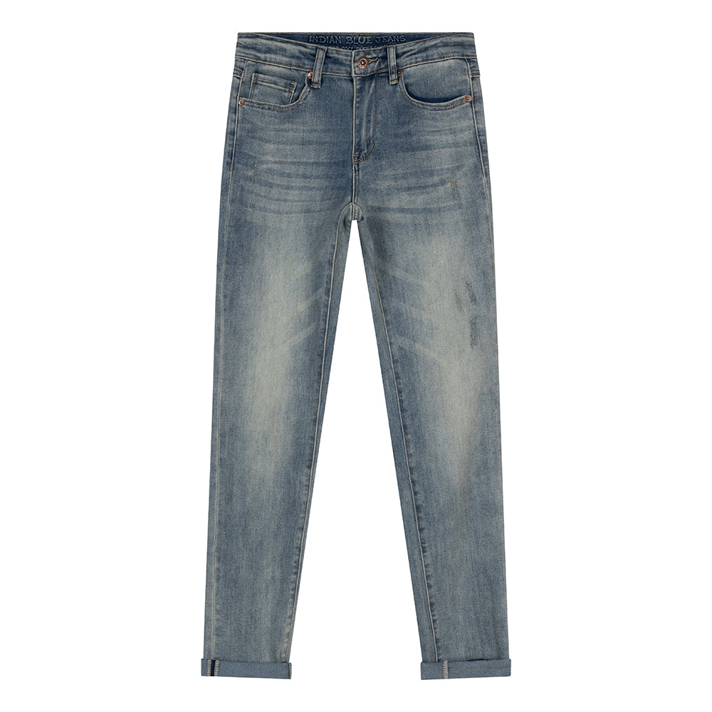 Jongens Jeans Blue Robin Wide Straight Fit van Indian Blue Jeans in de kleur Used Light Denim in maat 176.