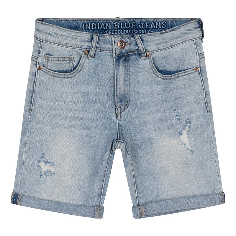 Jongens Andy Short Damaged Repaired van Indian Blue Jeans in de kleur Light Denim in maat 176.