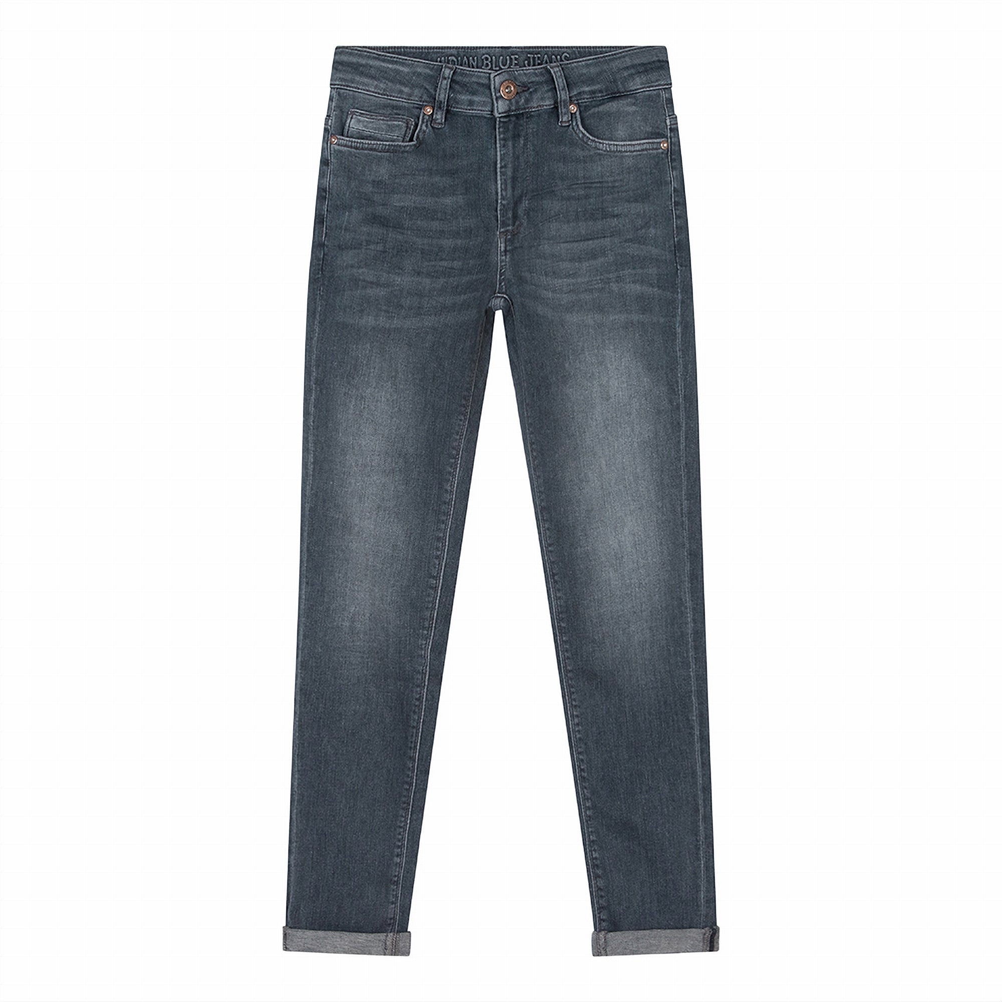 Jongens Jeans Blue Grey Jay Tapered Fit van Indian Blue Jeans in de kleur Dark Blue Grey Denim in maat 176.