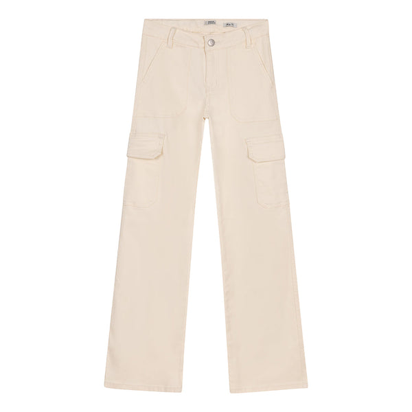Meisjes Jeans Cargo Denim Wide Fit van Indian Blue Jeans in de kleur Lily White in maat 176.