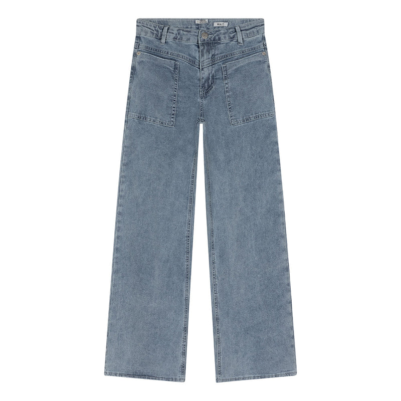 Meisjes Jeans Blue Joy Worker Wide Fit van Indian Blue Jeans in de kleur Light Denim in maat 176.