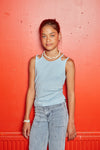 Meisjes Jeans Blue Joy Worker Wide Fit van Indian Blue Jeans in de kleur Light Denim in maat 176.