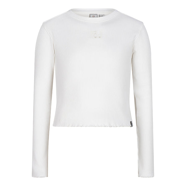 Meisjes T-Shirt Longsleeve Cropped Rib IBJ van Indian Blue Jeans in de kleur Lily White in maat 176.