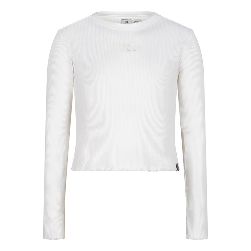 Meisjes T-Shirt Longsleeve Cropped Rib IBJ van Indian Blue Jeans in de kleur Lily White in maat 176.