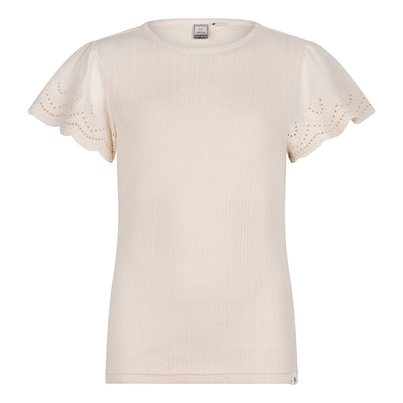 Meisjes T-Shirt Broderie Anglaise van Indian Blue Jeans in de kleur Sandshell in maat 176.