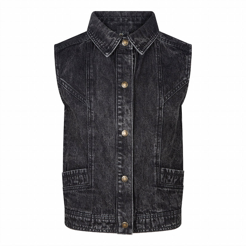 Meisjes Denim Gilet van Indian Blue Jeans in de kleur Dark Grey Denim in maat 176.