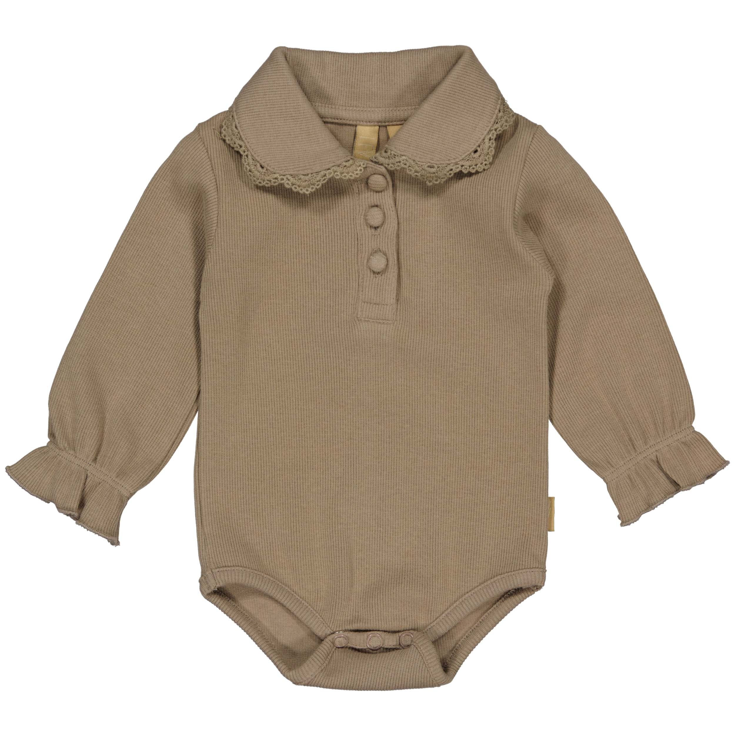 Meisjes LS Romper JANELNBW24 van Levv Newborn in de kleur Taupe in maat 80.