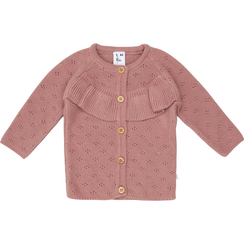 Meisjes Knit Cardigan Ruffle van Klein Baby in de kleur Dusty Rose in maat 74.