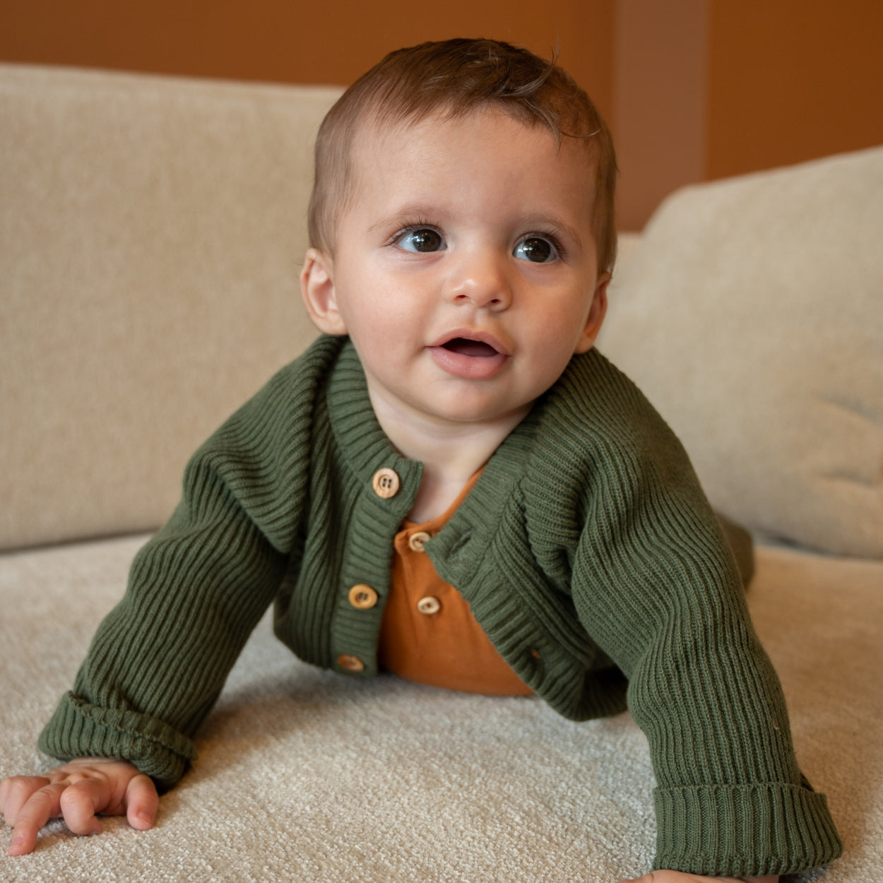 Jongens Knit Cardigan van Klein Baby in de kleur Beetle in maat 74.
