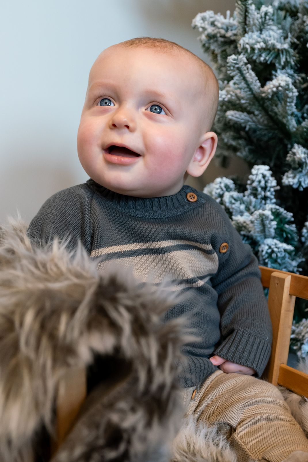 Jongens Knitted Sweater Stripes van Klein Baby in de kleur Grey in maat 74.