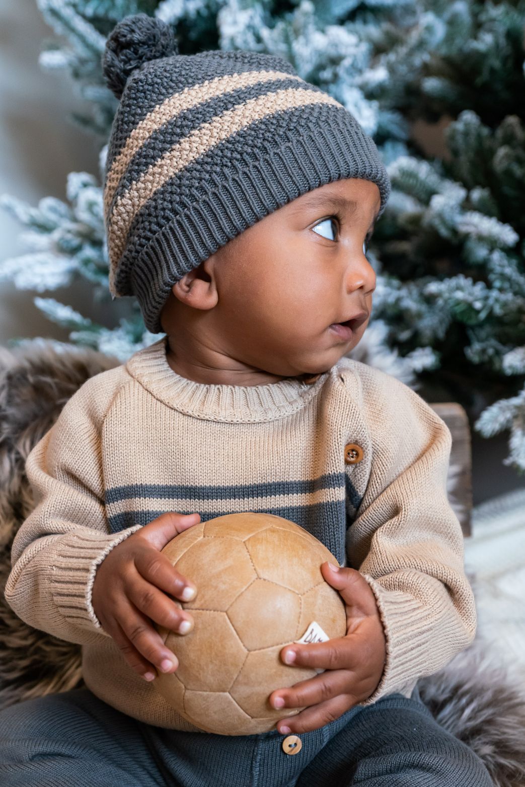 Jongens Knitted Sweater Stripes van Klein Baby in de kleur Filipe Beige in maat 74.