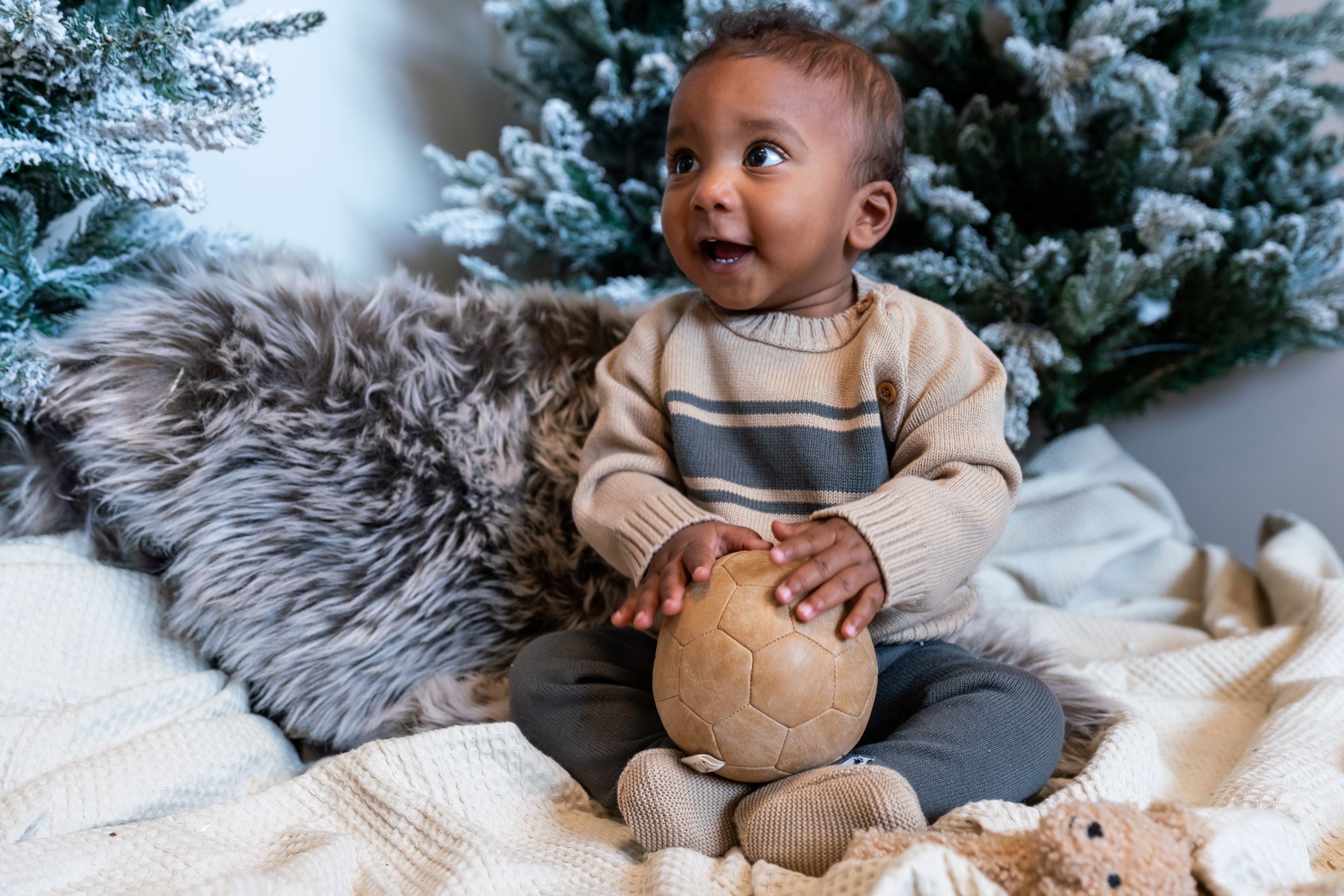 Jongens Knitted Sweater Stripes van Klein Baby in de kleur Filipe Beige in maat 74.