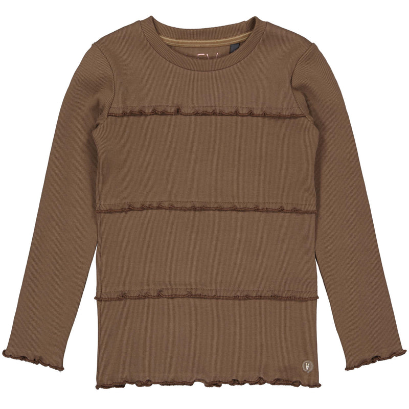 Meisjes Longsleeve GENIVYLW231 van Little Levv in de kleur Brown Dust in maat 128.