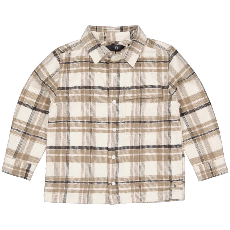Jongens Overshirt GIJSLW231 van Little Levv in de kleur AOP Sand Stone Check in maat 128.
