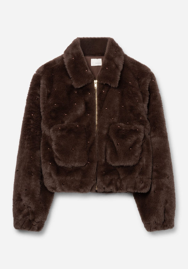 Meisjes Jacket LIONE FUR van Aaiko Girls in de kleur FUDGE in maat 176.