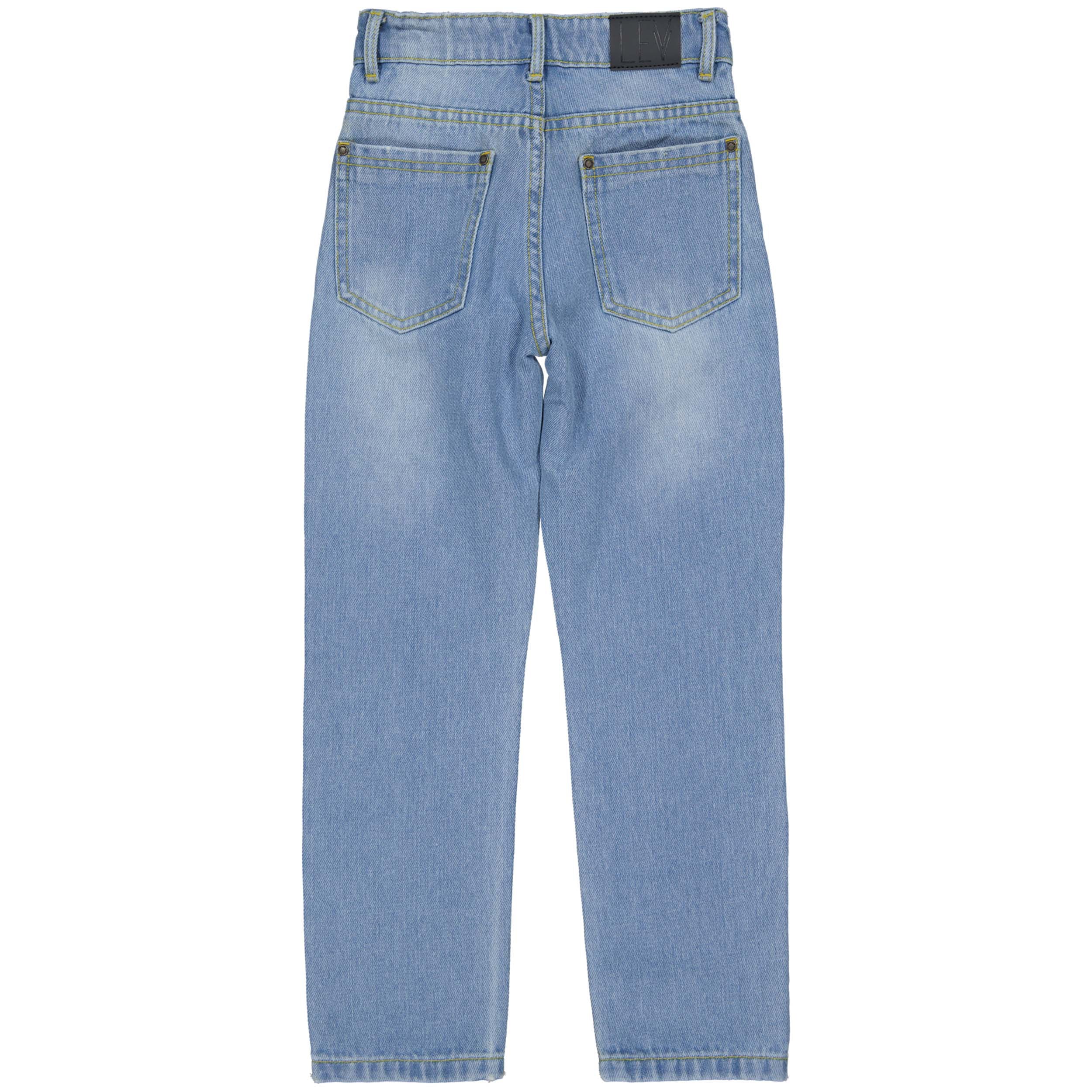 Unisexs Jeans LIAIMY van Little Levv in de kleur Light Blue Denim in maat 128.