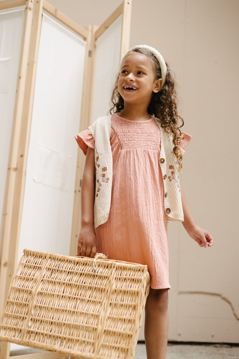 Meisjes DRESS SANA van Little Levv in de kleur Old Pink in maat 128.