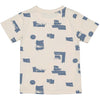 Jongens SHIRT SCOUT van Little Levv in de kleur AOP Blue Sketch in maat 128.