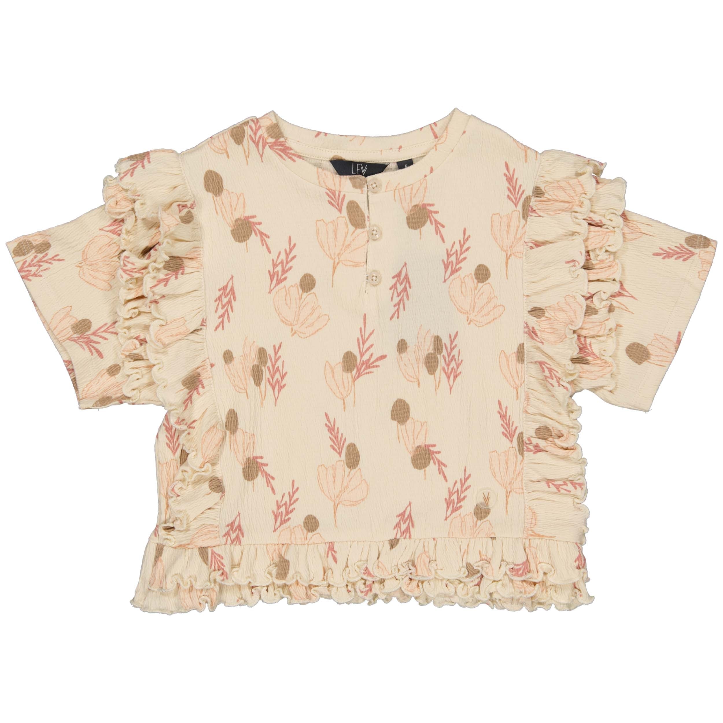 Meisjes SHIRT SHAI van Little Levv in de kleur AOP Pink Leaves in maat 128.