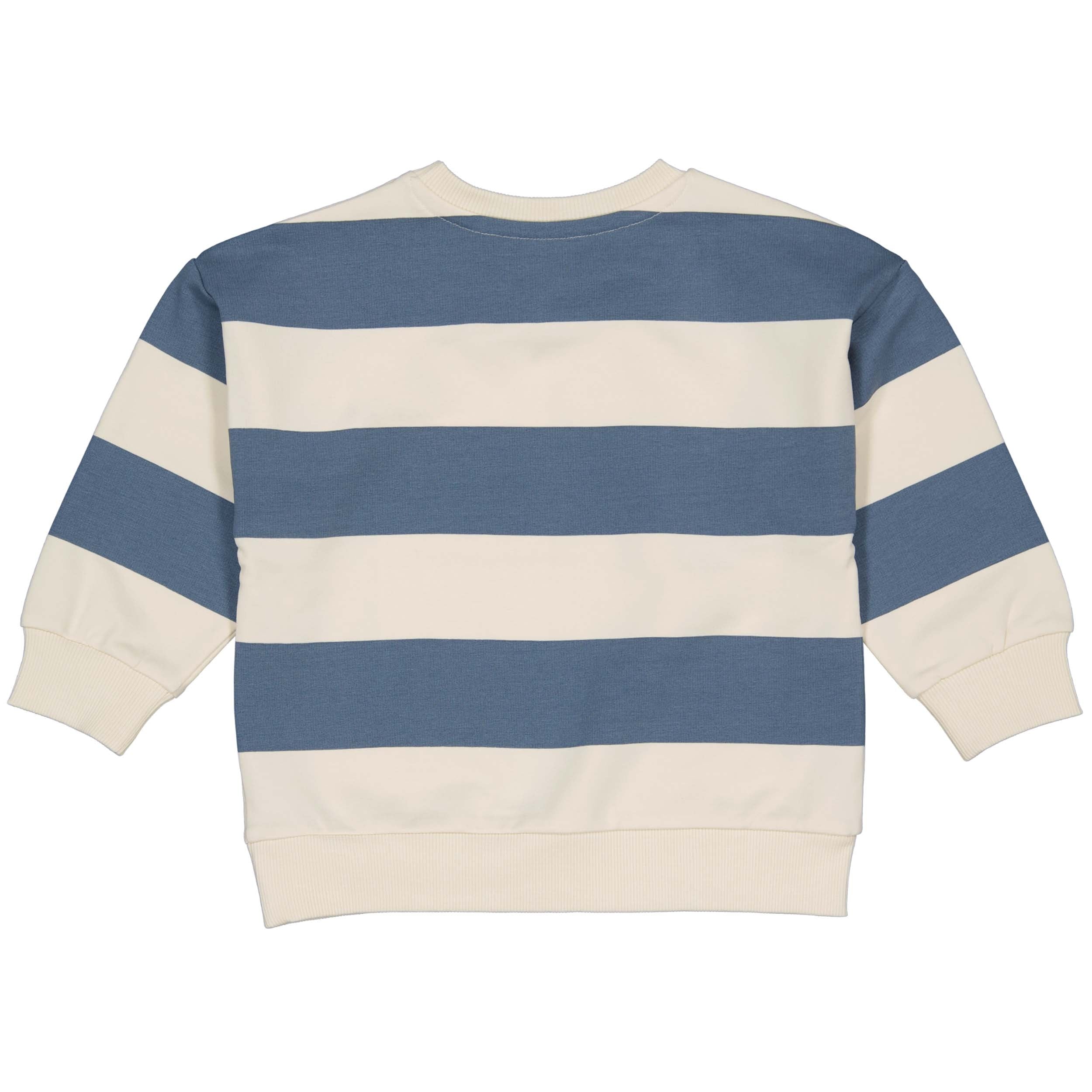 Jongens SWEATER SIMON van Little Levv in de kleur AOP Taupe Stripe in maat 128.