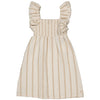 Meisjes DRESS SAMMY van Little Levv in de kleur AOP Taupe Stripe in maat 128.