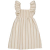 Meisjes DRESS SAMMY van Little Levv in de kleur AOP Taupe Stripe in maat 128.