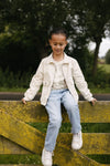 Jongens JACKET SIBBE van Little Levv in de kleur Cream in maat 128.