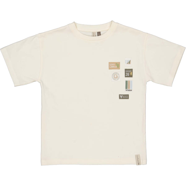 Jongens T-Shirt BANU van Little Levv in de kleur White Cream in maat 128.