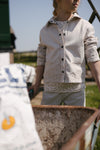 Meisjes Jacket BLOEM van Little Levv in de kleur Cream in maat 128.