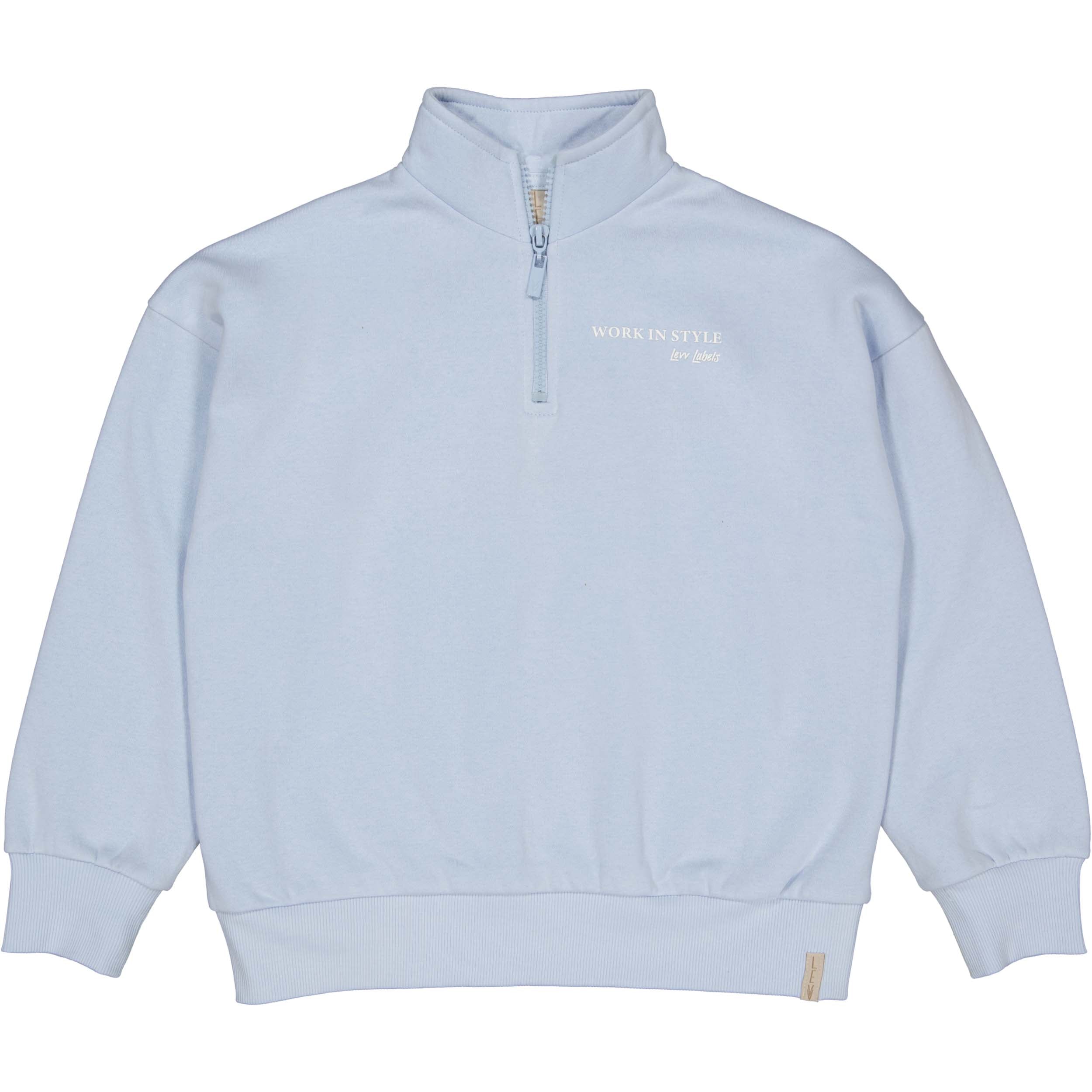 Jongens Sweater Zip BOANN van Little Levv in de kleur Vintage Blue in maat 128.