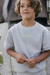 Jongens Sweater SS BINK van Little Levv in de kleur Grey Melee in maat 128.