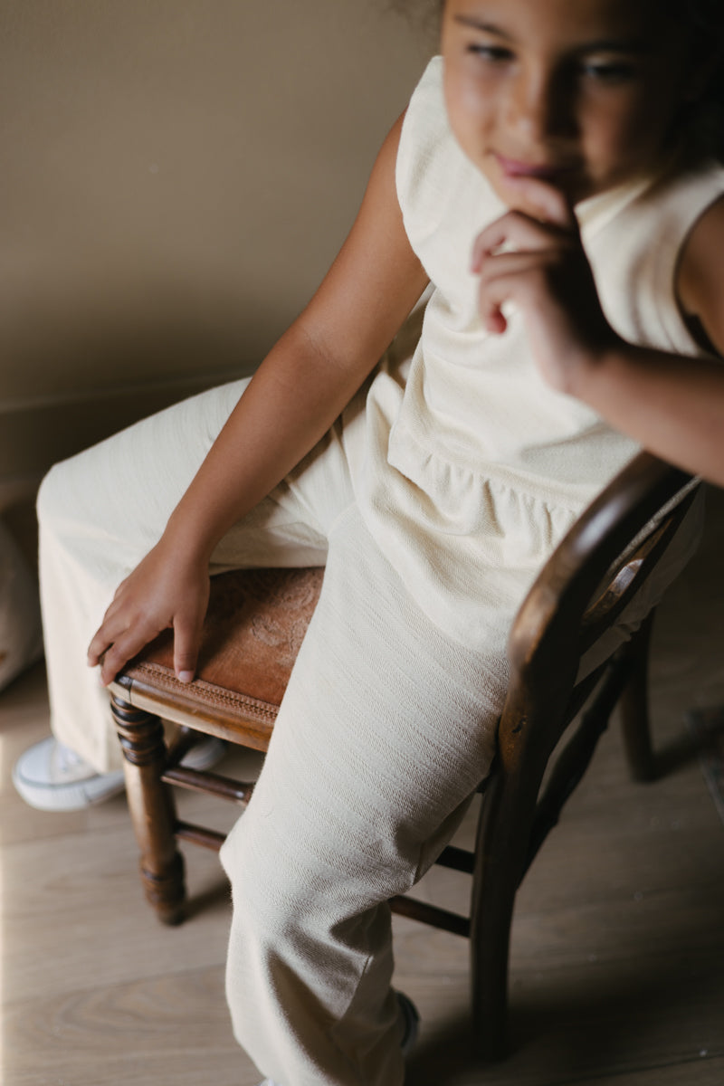 Meisjes Wide leg pants BLANCA van Little Levv in de kleur Oatmeal in maat 128.