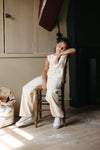 Meisjes Wide leg pants BLANCA van Little Levv in de kleur Oatmeal in maat 128.