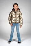 Meisjes JESSE shiny wavy-quilt jacket van Moodstreet in de kleur Gold in maat 134-140.