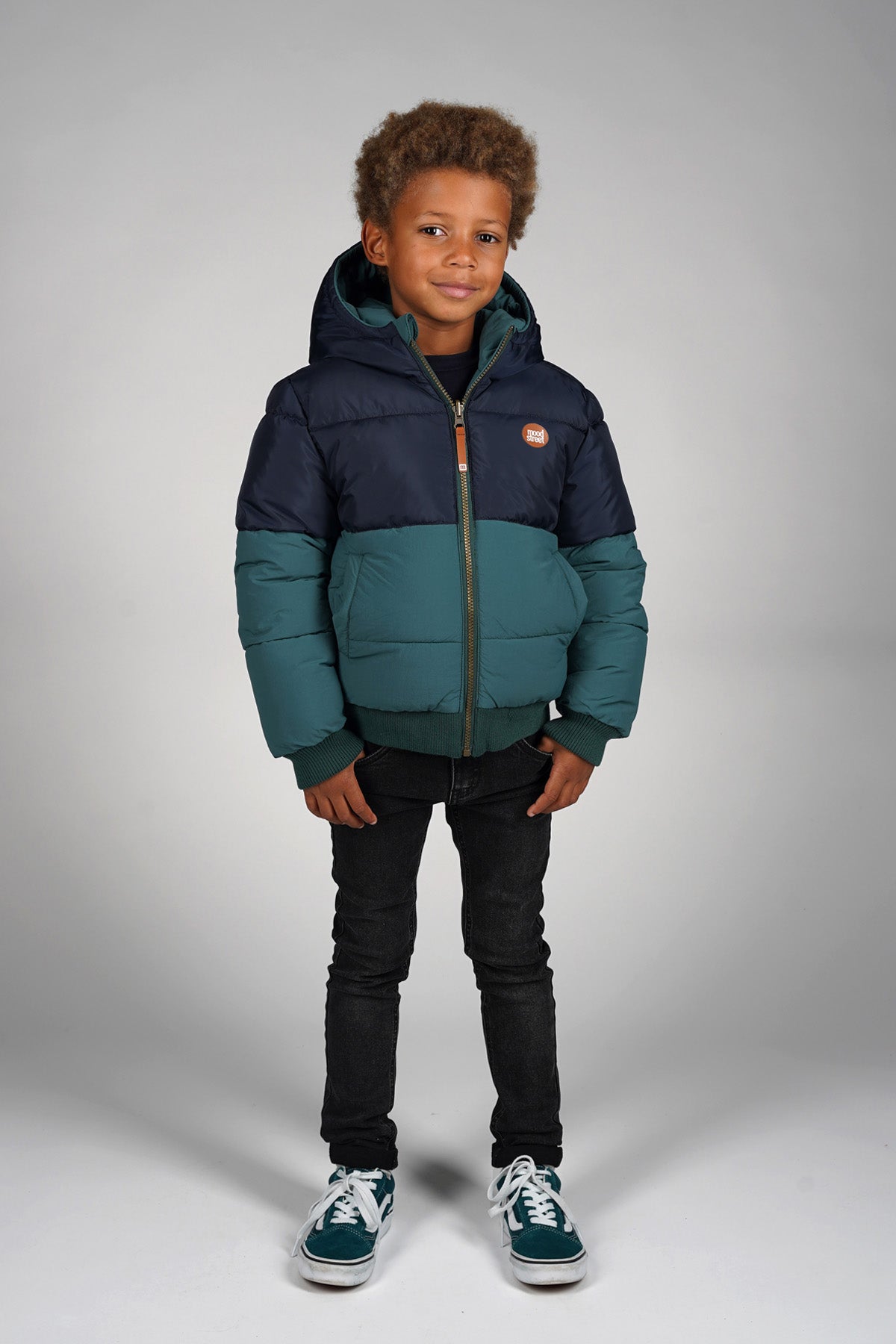 Jongens JAMIE reversible jacket van Moodstreet in de kleur Rainforest in maat 146-152.