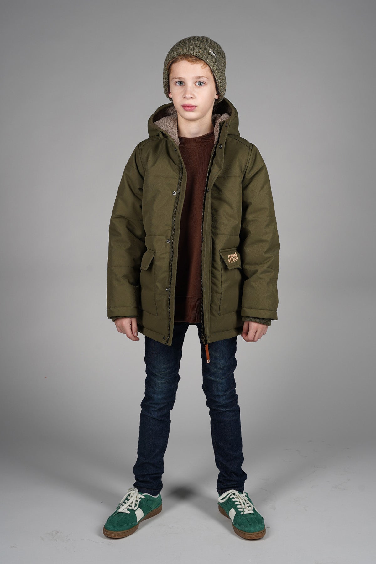 Jongens JASPER quilted parka van  in de kleur Khaki in maat 122-128.