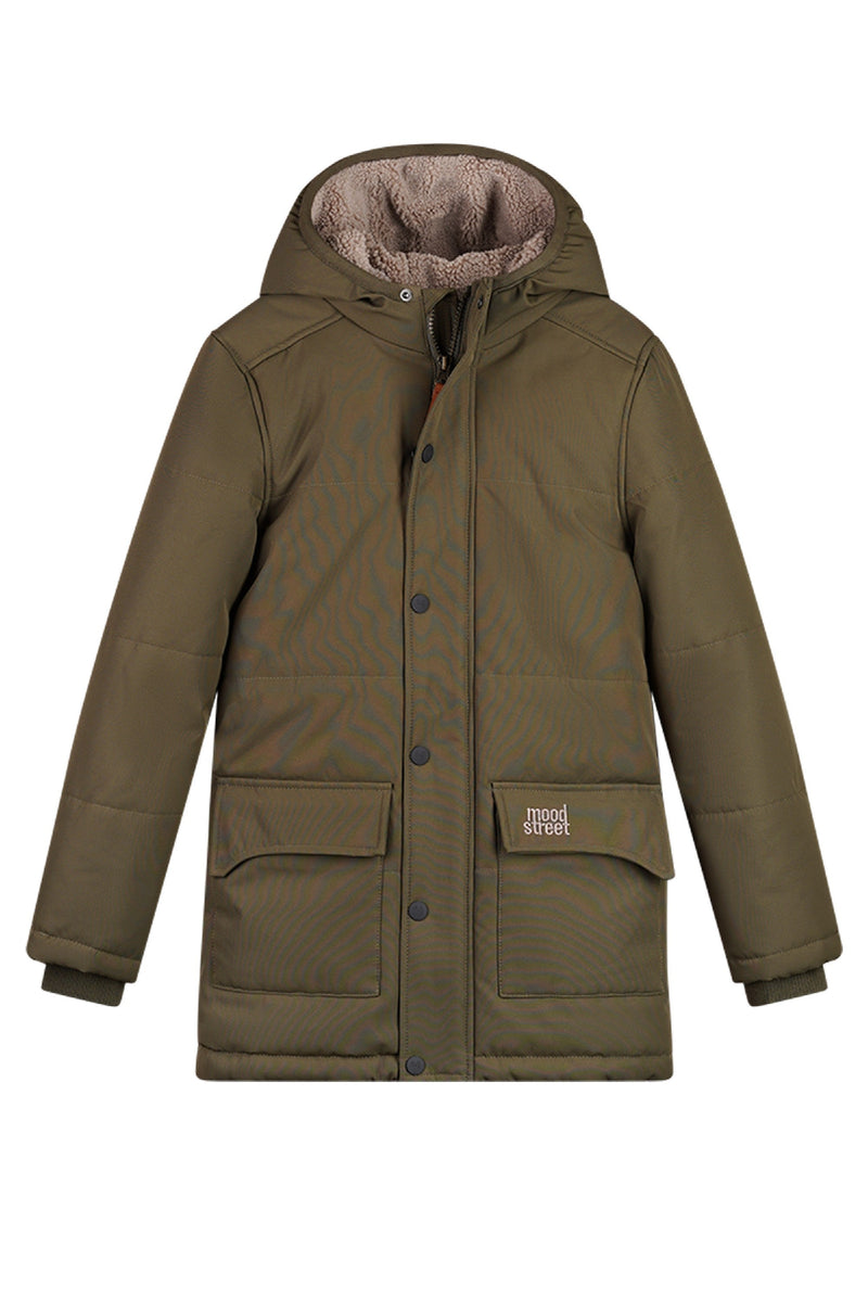 Jongens JASPER quilted parka van  in de kleur Khaki in maat 122-128.