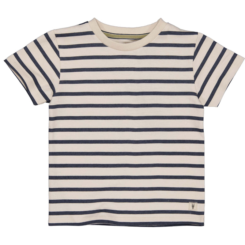 Jongens Shortsleeve MAELLS241 van Little Levv in de kleur AOP Blue Stripe in maat 128.