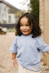 Jongens Oversized Shortsleeve MAESONLS242 van Little Levv in de kleur Mid Blue in maat 128.