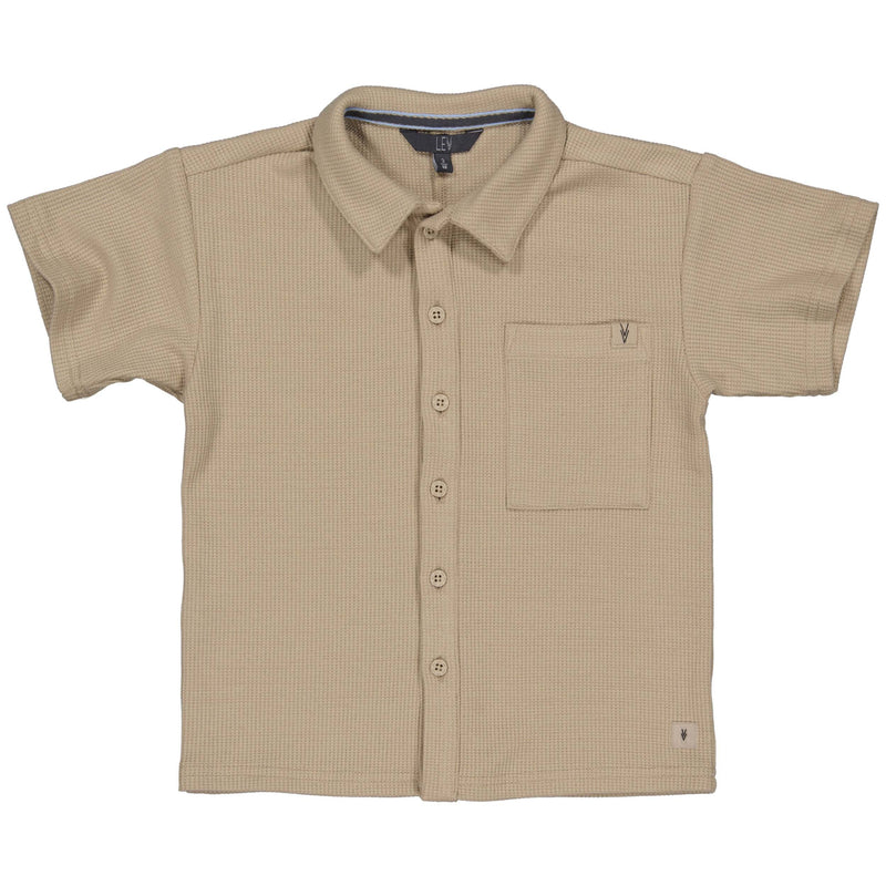 Jongens Blouse MAUROLS242 van Little Levv in de kleur Taupe in maat 128.