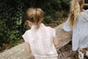 Meisjes Blouse MIEPLS241 van Little Levv in de kleur AOP Taupe Stripe in maat 128.