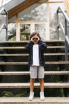 Jongens Jacket MIRONLS242 van Little Levv in de kleur Night Blue in maat 128.