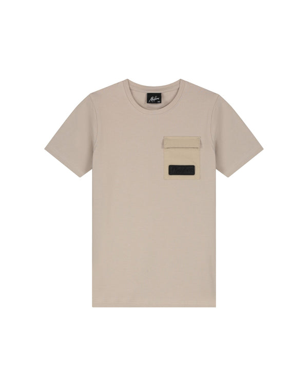 Jongens Malelions Junior Nylon Pocket T-Shirt van Malelions in de kleur Taupe in maat 176.
