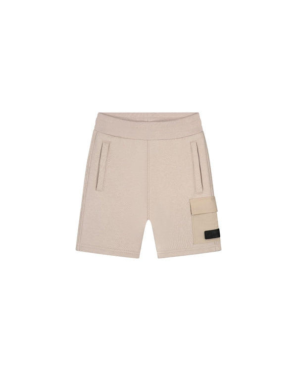 Jongens Malelions Junior Nylon Pocket Shorts van Malelions in de kleur Taupe in maat 176.