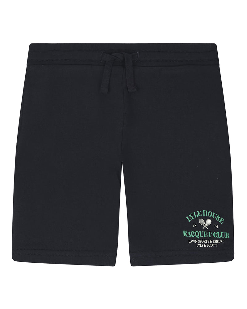 Jongens Racquet Club Graphic Sweat Short van Lyle & Scott in de kleur Z271 Dark Navy in maat 170-176.