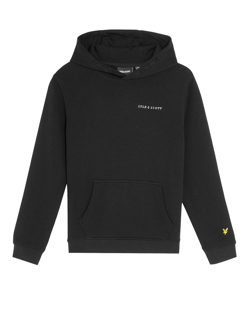 Jongens Script Embroidered Hoodie van Lyle & Scott in de kleur Z865 Jet Black in maat 170-176.