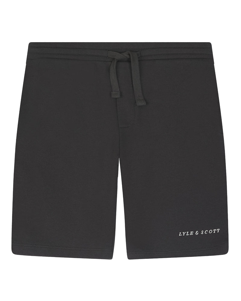 Jongens Script Embroidered Sweat Short van Lyle & Scott in de kleur W635 Gunmetal in maat 170-176.